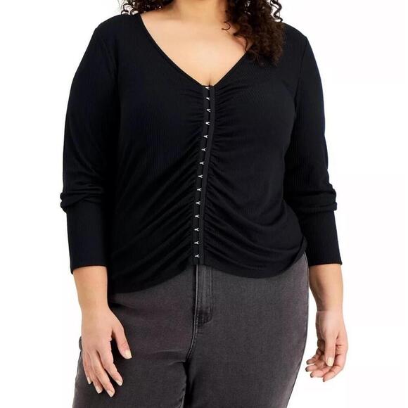 New Hippie Rose Trendy Plus Size Ruched Hook-and-Eye-Front Top 2X, shirt - Picture 3 of 8